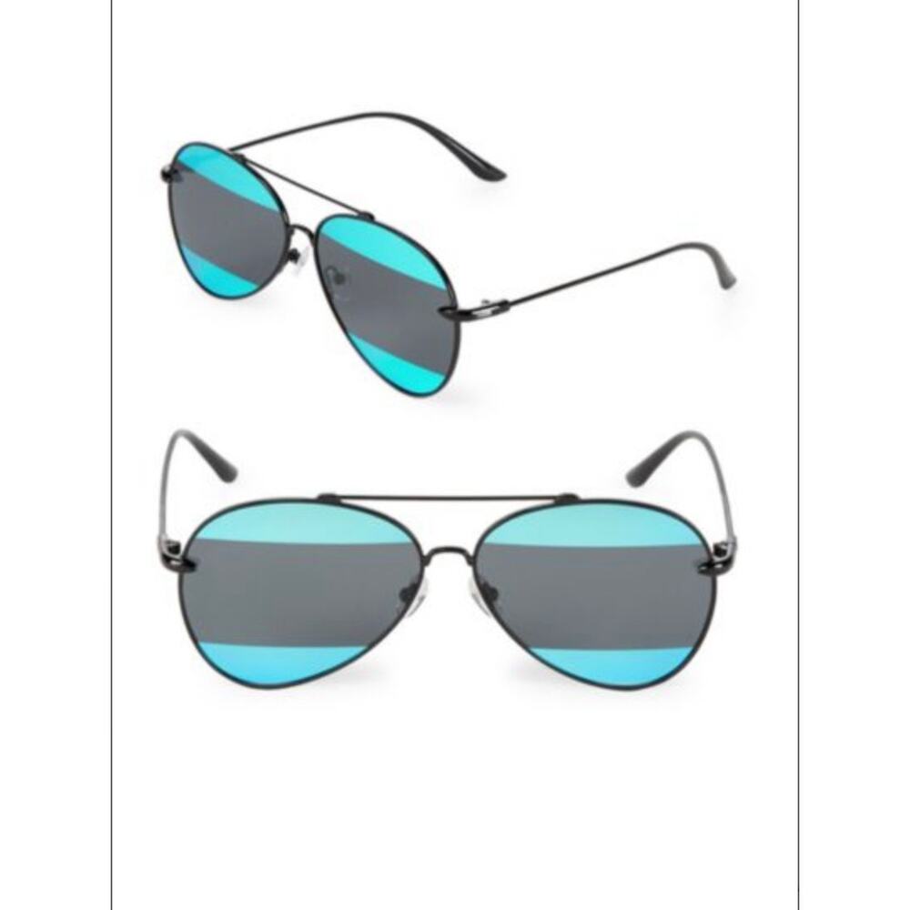 AQS Aquaswiss Tommie Unisex 60MM Aviator Black Teal Sunglasses With Case NWT
